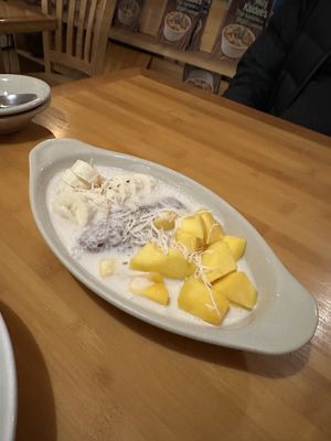 Black sticky rice with mango & banana (dessert)  at May Kaidee in New York City