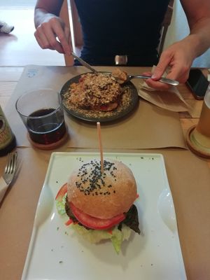 Burger and lasagne at Malaika in Tenerife