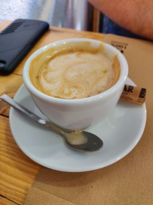 Cafe con hazelnut leche (coffee with hazelnut milk) at Malaika in Tenerife
