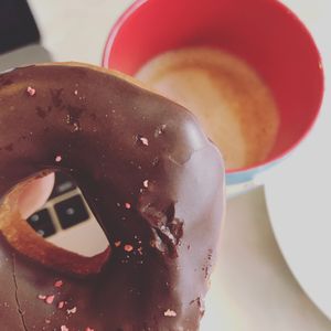 Vegan donut & latte at Fancy Plants Cafe in Chicago