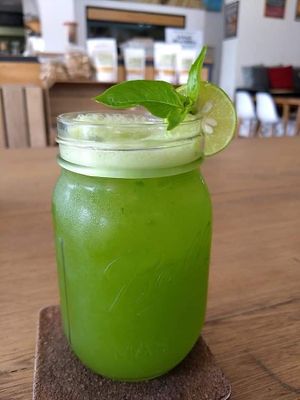 Basil lemonade 🍋 at La Raiz de la Tierra in Ixtapa