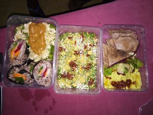 sushi, humus and quiche at Dharma Swasti in Kuilapalayam
