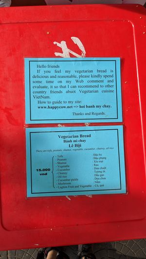 Vegan bánh mì ingredients list at Hoi Banh My Chay - Food Stall in Hoi An