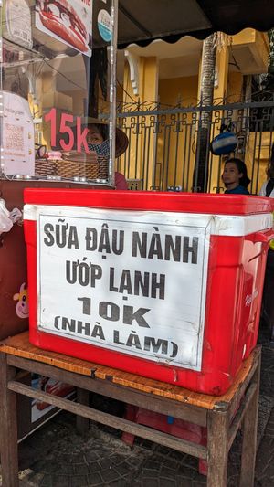 Ice box with soy milk (Translation: Homemade Chilled Soy Milk) at Hoi Banh My Chay - Food Stall in Hoi An