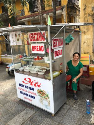 The woman at her cart. She’s been here for 8 years! at Hoi Banh My Chay - Food Stall in Hoi An