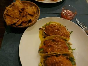 Pumpkin tacos with chips and salsa at Olé Tacos & Southern Thai Cuisine in Chiang Mai