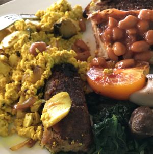 incredible vegan breakfast BETWR than meat version, everyone agreed at Cafe Culture in Koh Tao