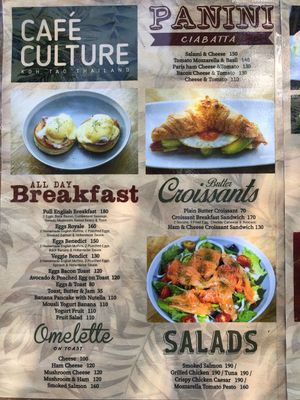 New menu, February 2019 at Cafe Culture in Koh Tao