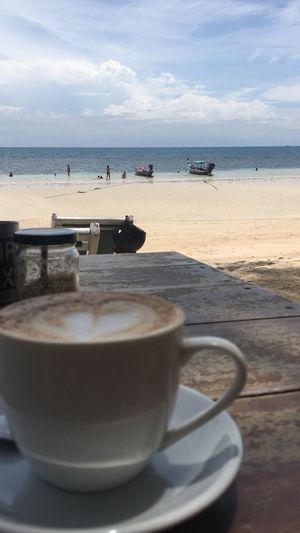 Latte with a view (soy and almond milk available at no extra cost) at Cafe Culture in Koh Tao