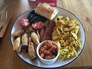 Vegan Breakfast (Sausage is incredible) at Cafe Culture in Koh Tao