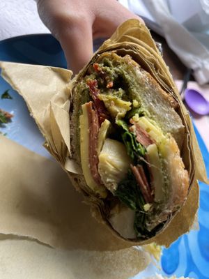 Vegan Italian Sub with Artichoke, Deli Meats, Pesto, Sun Dried Tomato, Cheese  at Parlour Vegan Bakery in Boca Raton
