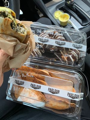 Warm chickpea and spinach empanada and other goodies to go! at Parlour Vegan Bakery in Boca Raton