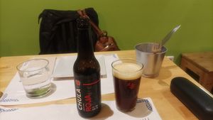 Cerveza artesana Chula Roja 6° at La Huella Vegana in Alcala De Henares