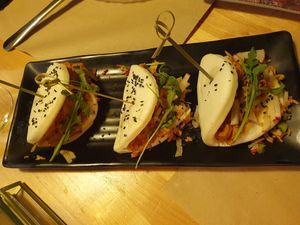 Pan bao con heura at La Huella Vegana in Alcala De Henares