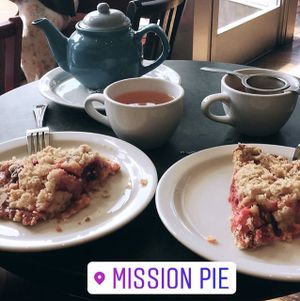 1 slice of strawberry and a slice of peach with blackberry  at MissionPie in San Francisco