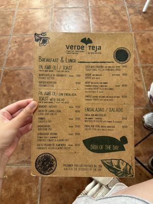 Menu   at Verdeteja in Mallorca