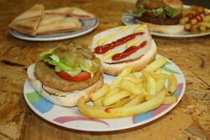 Traditional Hamburger, sandwich mixto at Vegimaclet in Valencia