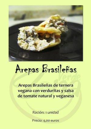 Arepas brasileñas rellenas de ternera vegana con verduritas. at Zona Verde in Salamanca