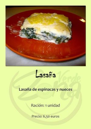 Lasaña de espinacas y nueces at Zona Verde in Salamanca