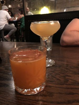 The drinks: spicy tequila with carrot (cactus shade) and a gin, ginger, lemongrass drink we can’t remember the name of at Pet Shop in Jersey City