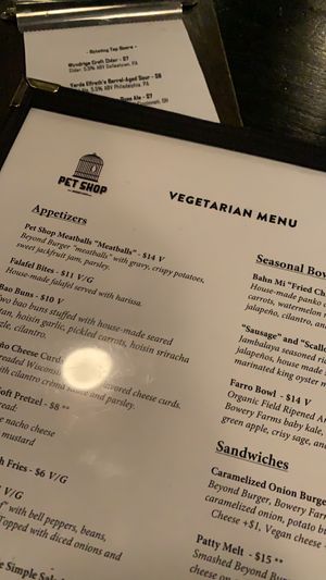 Menu at Pet Shop in Jersey City