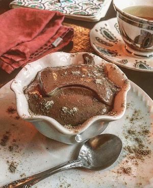 Delicious vegan chocolate mousse that paired beautifully with their homemade tea blend.  at Elixir in Great Barrington