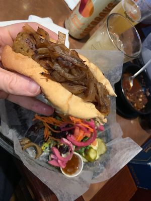 Vegan bratwurst  at The Thirsty Pig in Portland