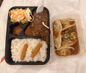 Bento box and dumplings  at Mai3 Veggie Kitchen - Raya Tuban in Kuta