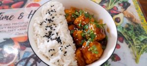 Vegan ricebowl Tofu Teriyaki  at Mai3 Veggie Kitchen - Raya Tuban in Kuta