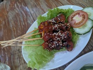 Satay mushroom skewers, spicy! at Mai3 Veggie Kitchen - Raya Tuban in Kuta