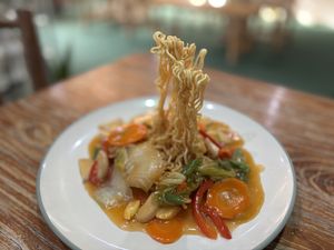 Flying noodles  at Mai3 Veggie Kitchen - Raya Tuban in Kuta