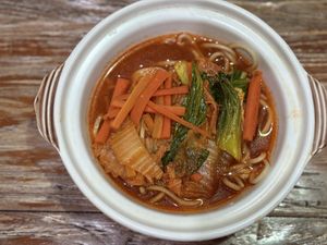 spicy korean noodles  at Mai3 Veggie Kitchen - Raya Tuban in Kuta