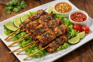 Vegan Satay King oyster  at Mai3 Veggie Kitchen - Raya Tuban in Kuta