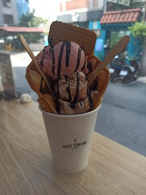 2 scoops in a bubble waffle at Nice Cream in Taipei