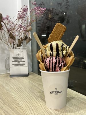 Bubble waffle ice cream  at Nice Cream in Taipei