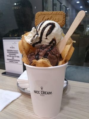 Bubble waffle with chocolate and soy Ice cream at Nice Cream in Taipei
