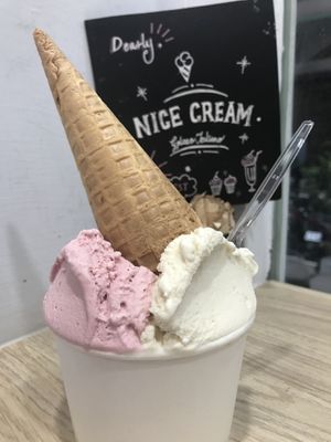 Strawberry, Passionfruit, Soy Milk flavors so yummy😍 at Nice Cream in Taipei