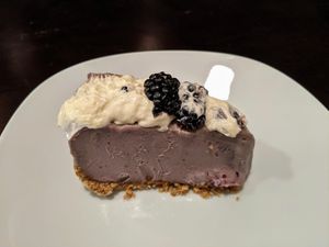 Blackberry dulce de leche cheesecake. at The Beer Plant in Austin