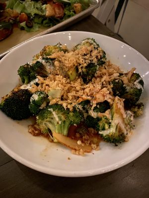 KOREAN BROCCOLI- broccoli florets with gochujang, kimchi, miso mayo and tempura crisps. WOW! at The Beer Plant in Austin