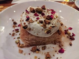 Pistachio Rose Semolina Cake. at The Beer Plant in Austin