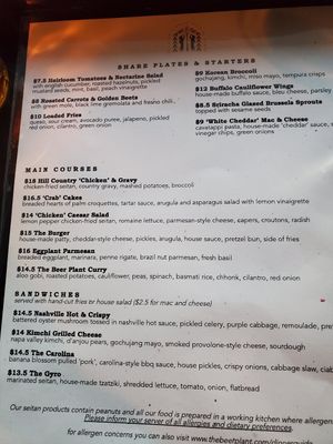Menu at The Beer Plant in Austin
