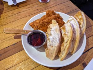 Chicken and waffles. at The Beer Plant in Austin