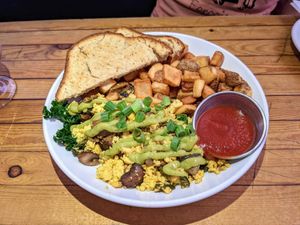 Scramble with gluten-free bread. at The Beer Plant in Austin