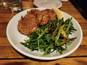 'Crab' cakes with a really sad salad at The Beer Plant in Austin