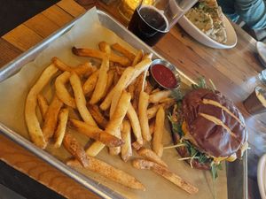 Home Made Burger and Fries  at The Beer Plant in Austin