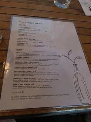 The dinner menu   at The Beer Plant in Austin