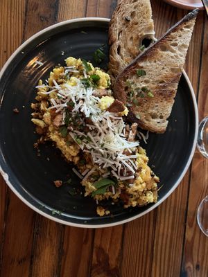 Scramble (just eggs w/veg sausage & bacon  at The Beer Plant in Austin