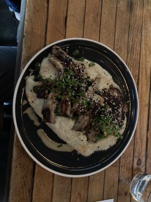 Tokyo Blue - oyster mushroom on cauliflower puree - great flavors!  at The Beer Plant in Austin