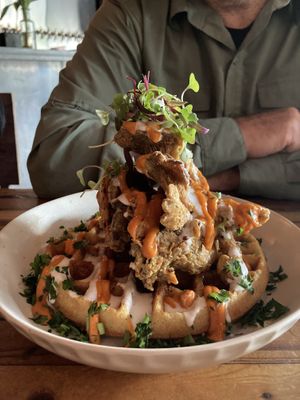 Oyster chicken and waffle  at The Beer Plant in Austin