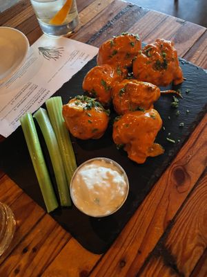 Crispiest and most mouthwatering Buffalo cauli wings I’ve had in my life. Loved the bleu cheese and the sauce had the sweetest touch of smokiness!  at The Beer Plant in Austin